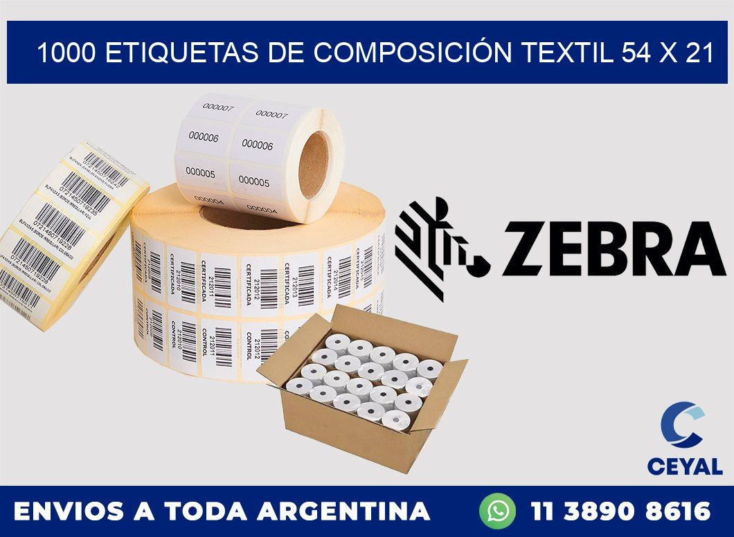 1000 ETIQUETAS DE COMPOSICIÓN TEXTIL 54 x 21