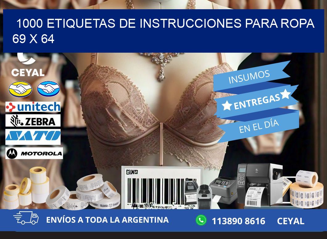 1000 ETIQUETAS DE INSTRUCCIONES PARA ROPA 69 x 64