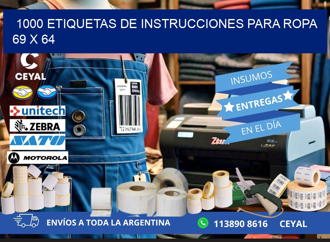 1000 ETIQUETAS DE INSTRUCCIONES PARA ROPA 69 x 64