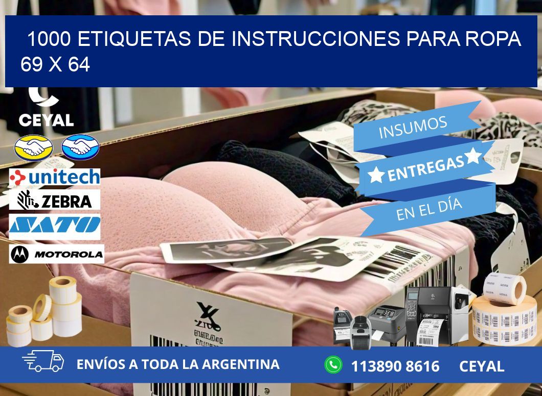 1000 ETIQUETAS DE INSTRUCCIONES PARA ROPA 69 x 64