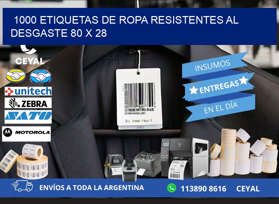 1000 ETIQUETAS DE ROPA RESISTENTES AL DESGASTE 80 x 28