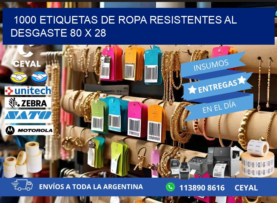 1000 ETIQUETAS DE ROPA RESISTENTES AL DESGASTE 80 x 28