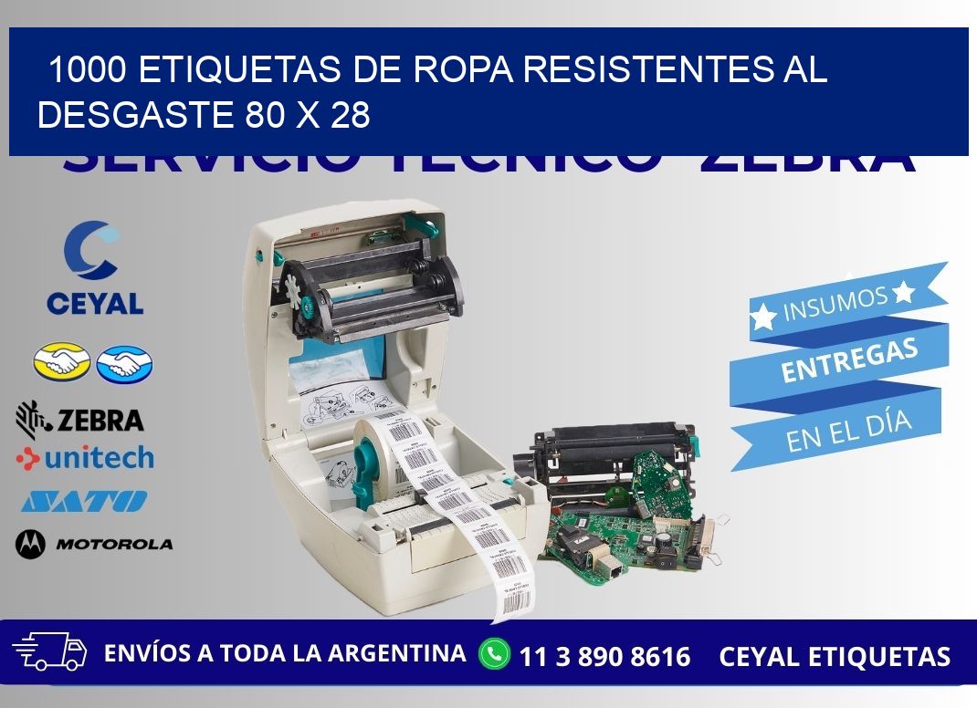 1000 ETIQUETAS DE ROPA RESISTENTES AL DESGASTE 80 x 28