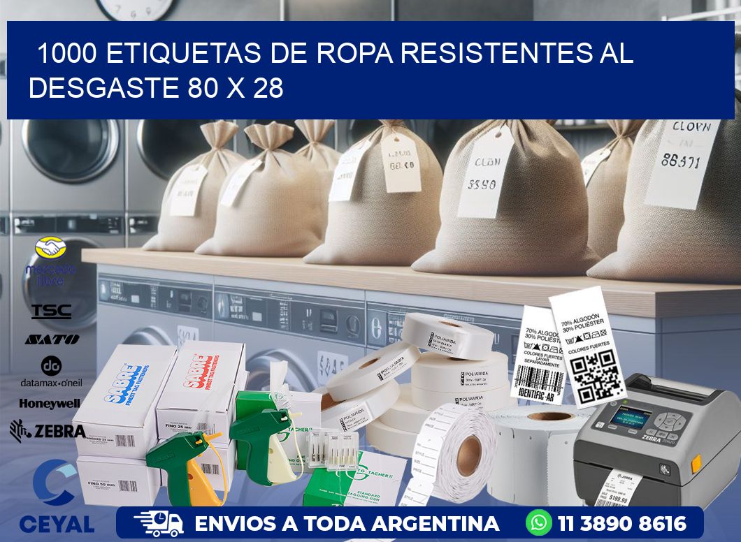 1000 ETIQUETAS DE ROPA RESISTENTES AL DESGASTE 80 x 28