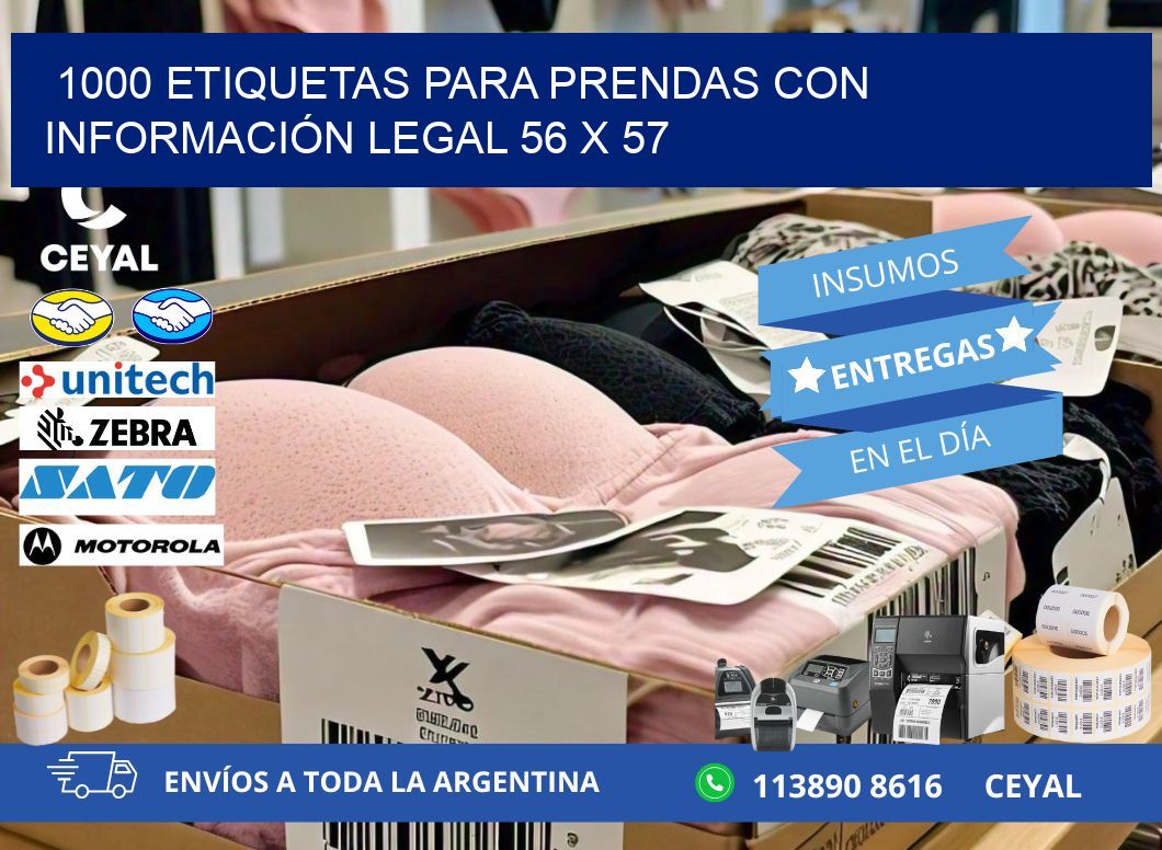 1000 ETIQUETAS PARA PRENDAS CON INFORMACIÓN LEGAL 56 x 57