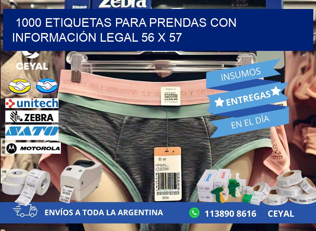 1000 ETIQUETAS PARA PRENDAS CON INFORMACIÓN LEGAL 56 x 57