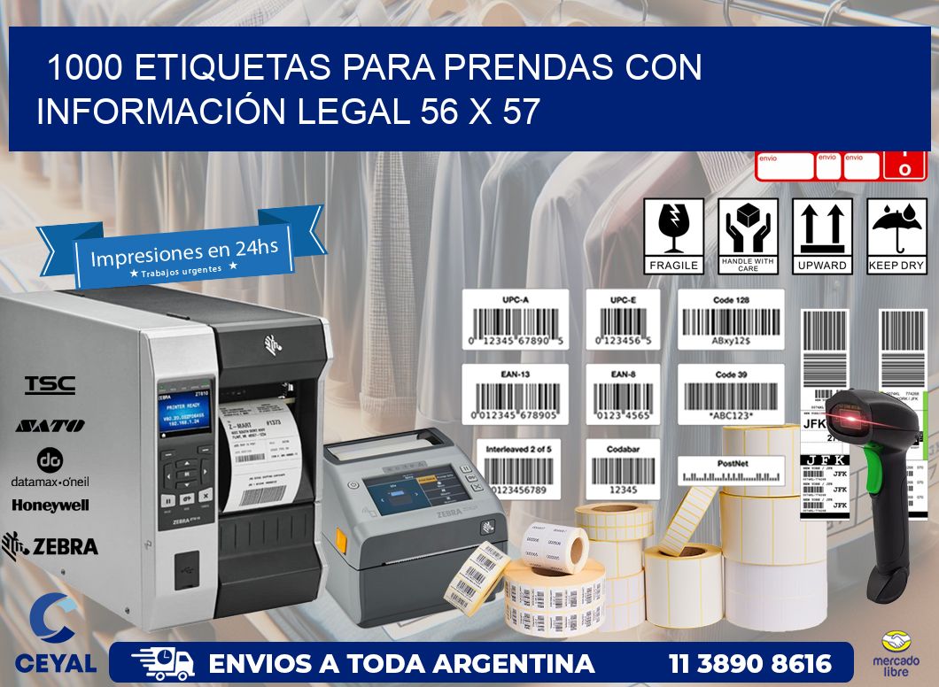 1000 ETIQUETAS PARA PRENDAS CON INFORMACIÓN LEGAL 56 x 57