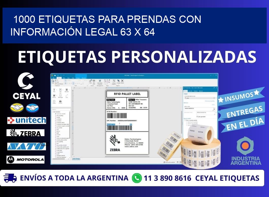 1000 ETIQUETAS PARA PRENDAS CON INFORMACIÓN LEGAL 63 x 64