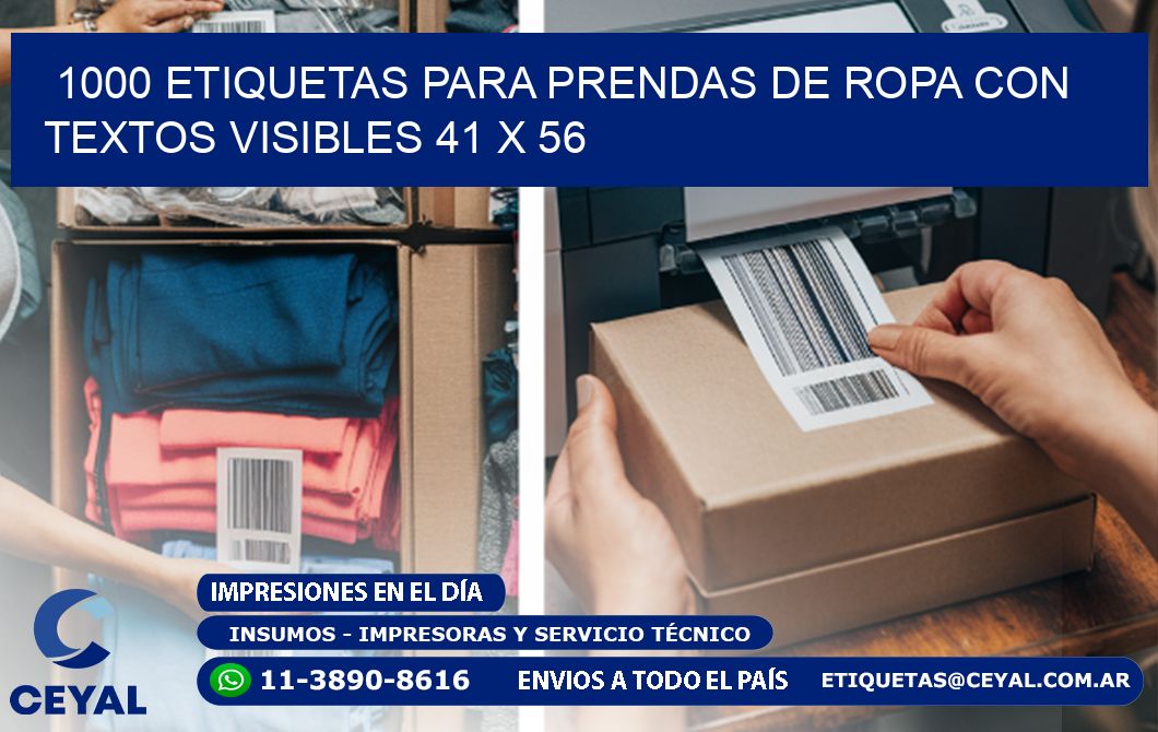 1000 ETIQUETAS PARA PRENDAS DE ROPA CON TEXTOS VISIBLES 41 x 56