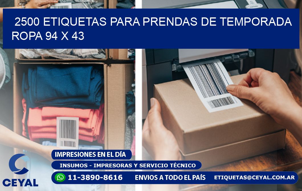 2500 ETIQUETAS PARA PRENDAS DE TEMPORADA ROPA 94 x 43