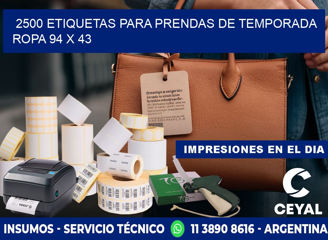 2500 ETIQUETAS PARA PRENDAS DE TEMPORADA ROPA 94 x 43