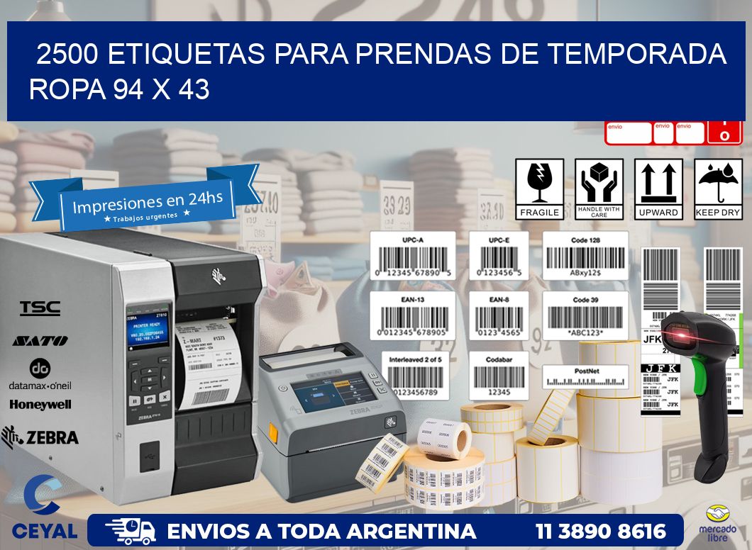 2500 ETIQUETAS PARA PRENDAS DE TEMPORADA ROPA 94 x 43