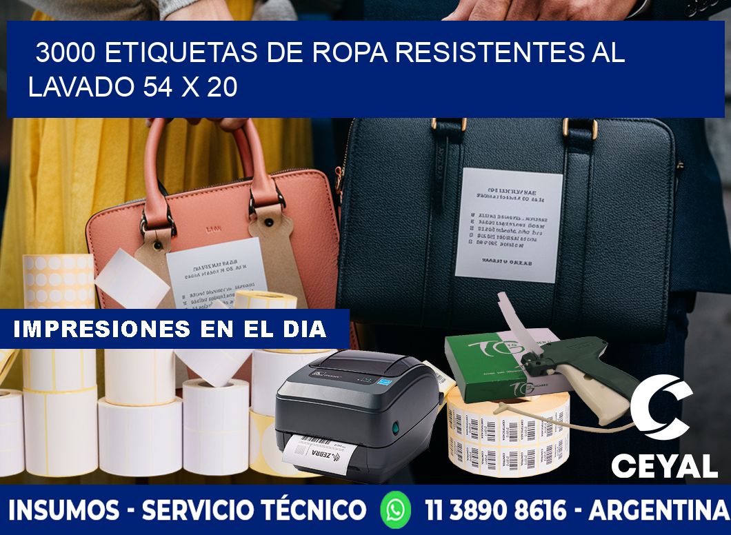 3000 ETIQUETAS DE ROPA RESISTENTES AL LAVADO 54 x 20