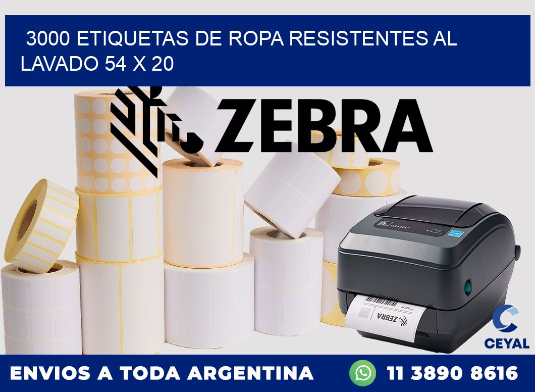 3000 ETIQUETAS DE ROPA RESISTENTES AL LAVADO 54 x 20