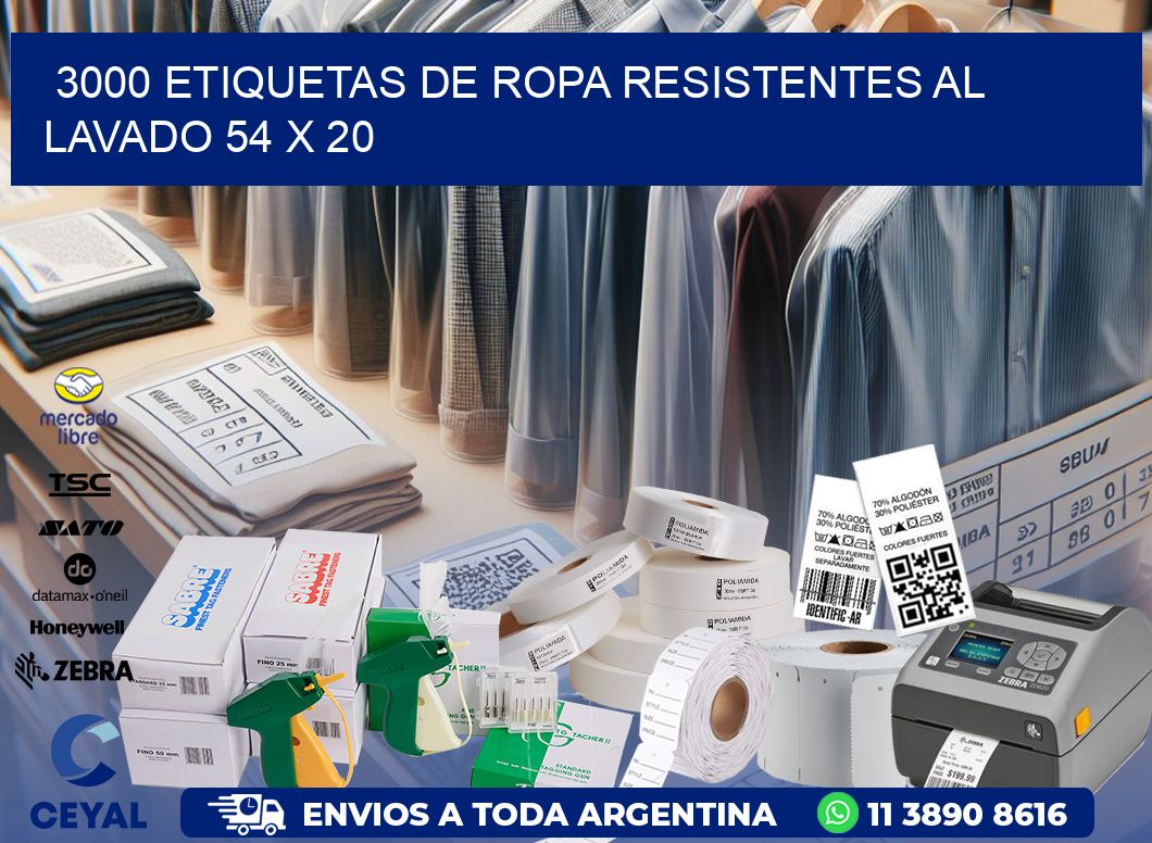 3000 ETIQUETAS DE ROPA RESISTENTES AL LAVADO 54 x 20