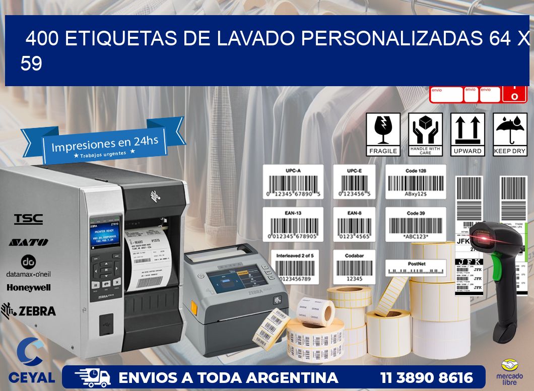 400 ETIQUETAS DE LAVADO PERSONALIZADAS 64 x 59