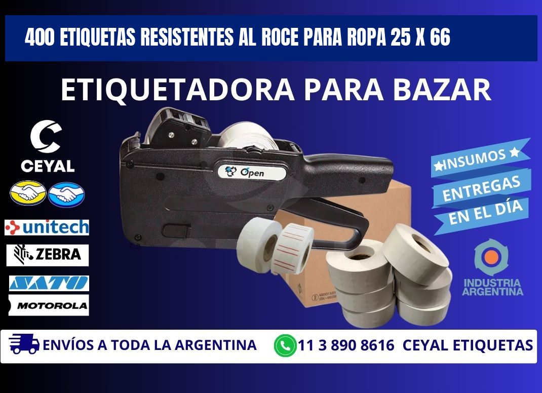 400 ETIQUETAS RESISTENTES AL ROCE PARA ROPA 25 x 66