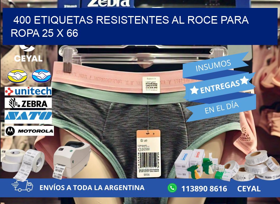 400 ETIQUETAS RESISTENTES AL ROCE PARA ROPA 25 x 66