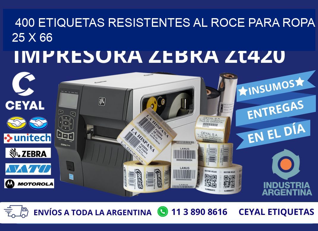 400 ETIQUETAS RESISTENTES AL ROCE PARA ROPA 25 x 66