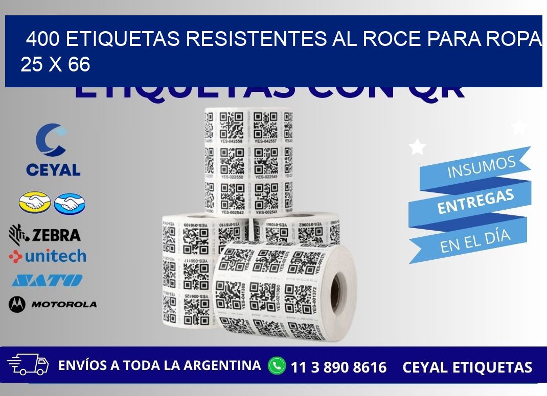 400 ETIQUETAS RESISTENTES AL ROCE PARA ROPA 25 x 66