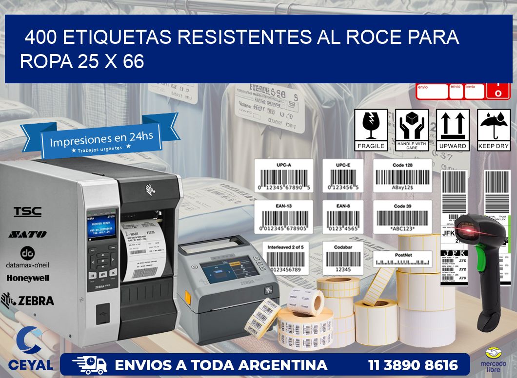 400 ETIQUETAS RESISTENTES AL ROCE PARA ROPA 25 x 66