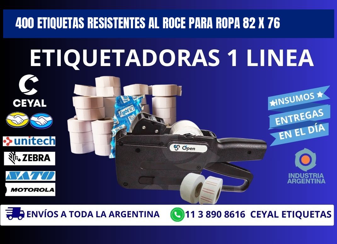 400 ETIQUETAS RESISTENTES AL ROCE PARA ROPA 82 x 76