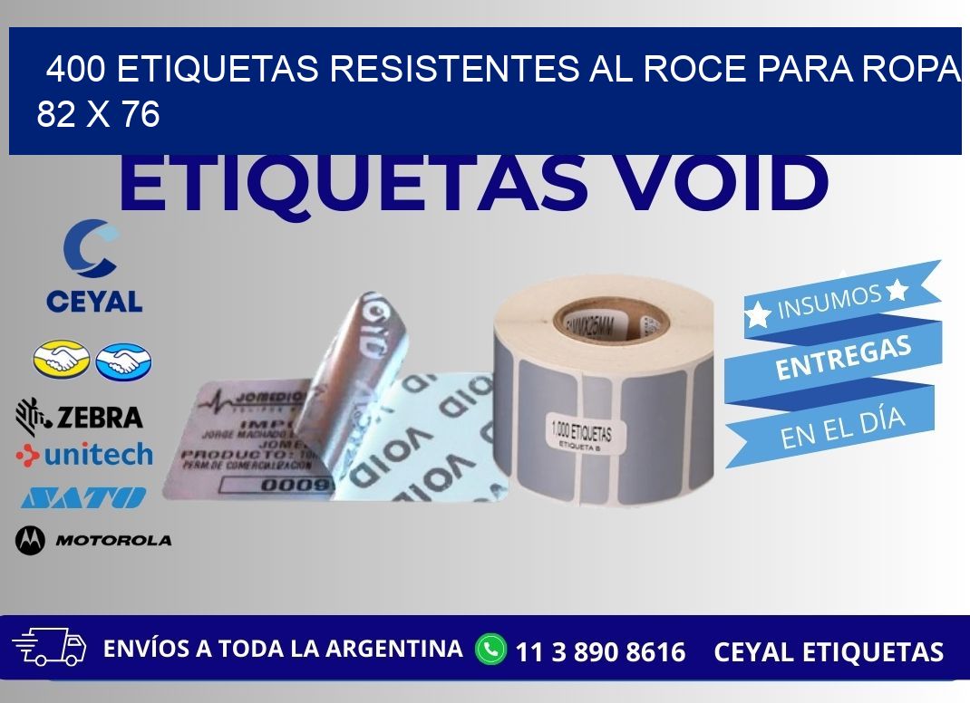 400 ETIQUETAS RESISTENTES AL ROCE PARA ROPA 82 x 76