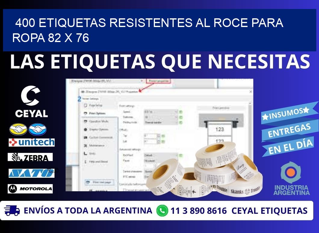 400 ETIQUETAS RESISTENTES AL ROCE PARA ROPA 82 x 76