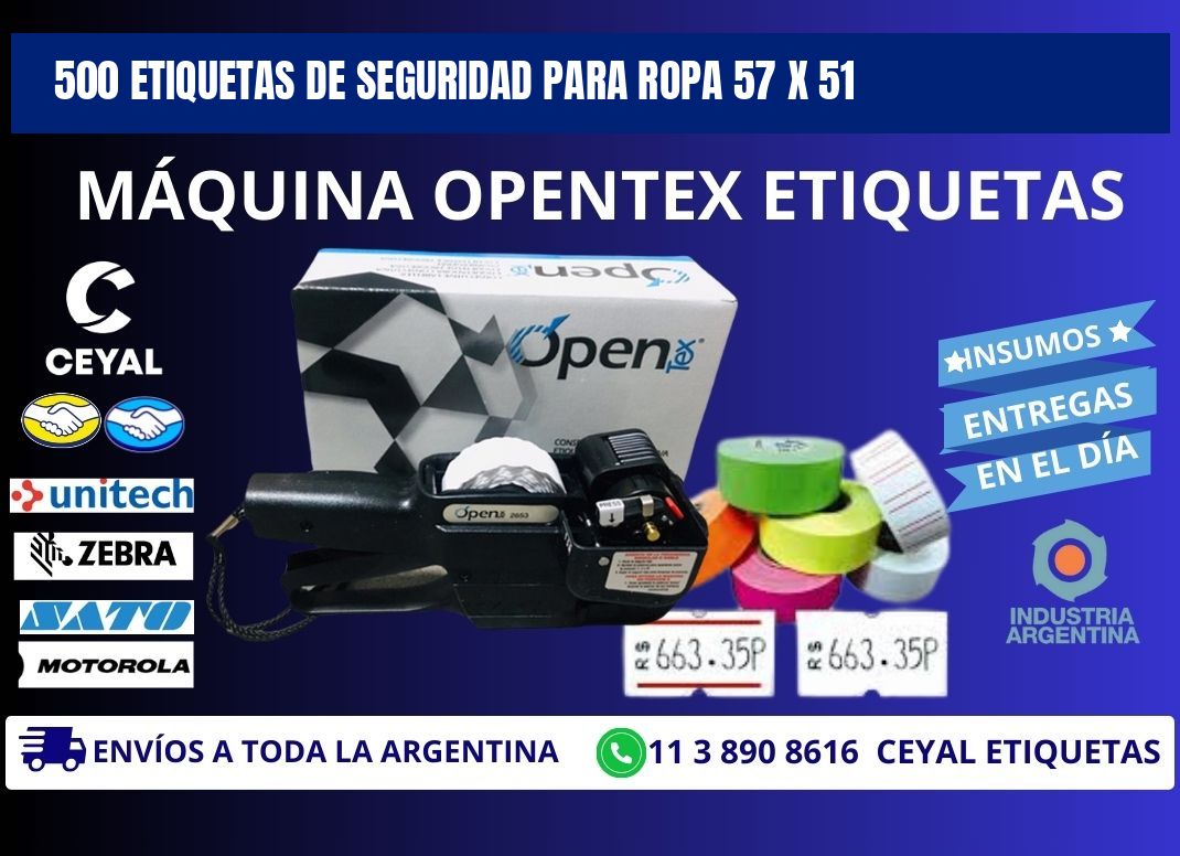 500 ETIQUETAS DE SEGURIDAD PARA ROPA 57 x 51