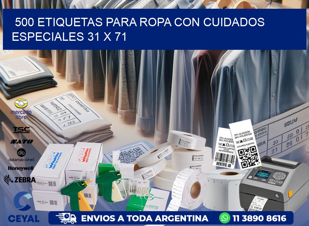 500 ETIQUETAS PARA ROPA CON CUIDADOS ESPECIALES 31 x 71