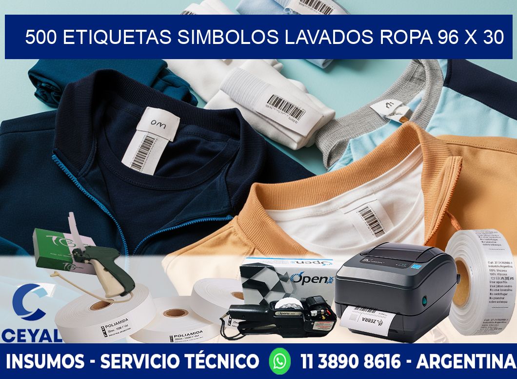 500 ETIQUETAS SIMBOLOS LAVADOS ROPA 96 x 30