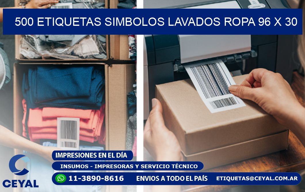 500 ETIQUETAS SIMBOLOS LAVADOS ROPA 96 x 30