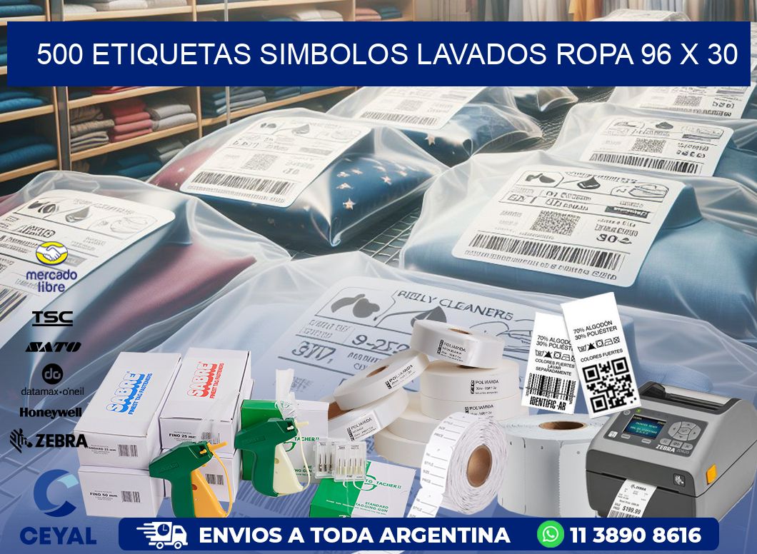 500 ETIQUETAS SIMBOLOS LAVADOS ROPA 96 x 30