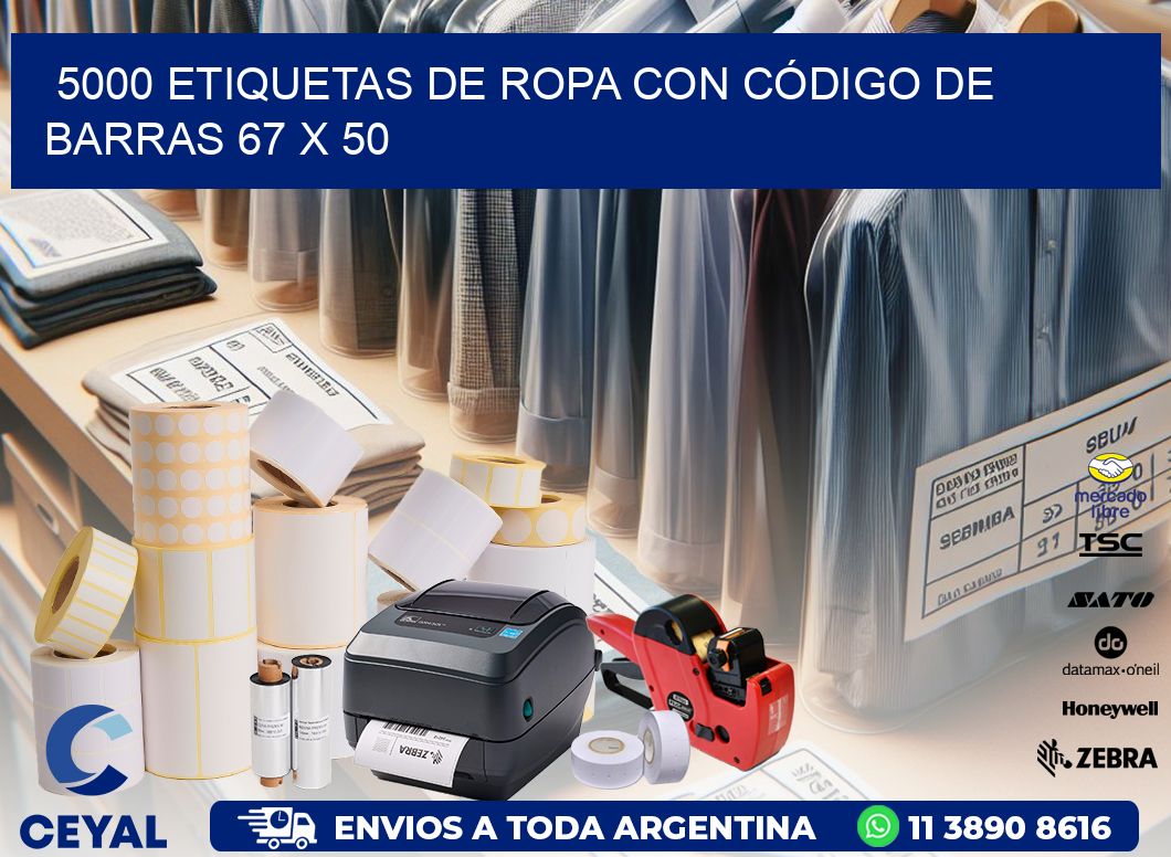 5000 ETIQUETAS DE ROPA CON CÓDIGO DE BARRAS 67 x 50