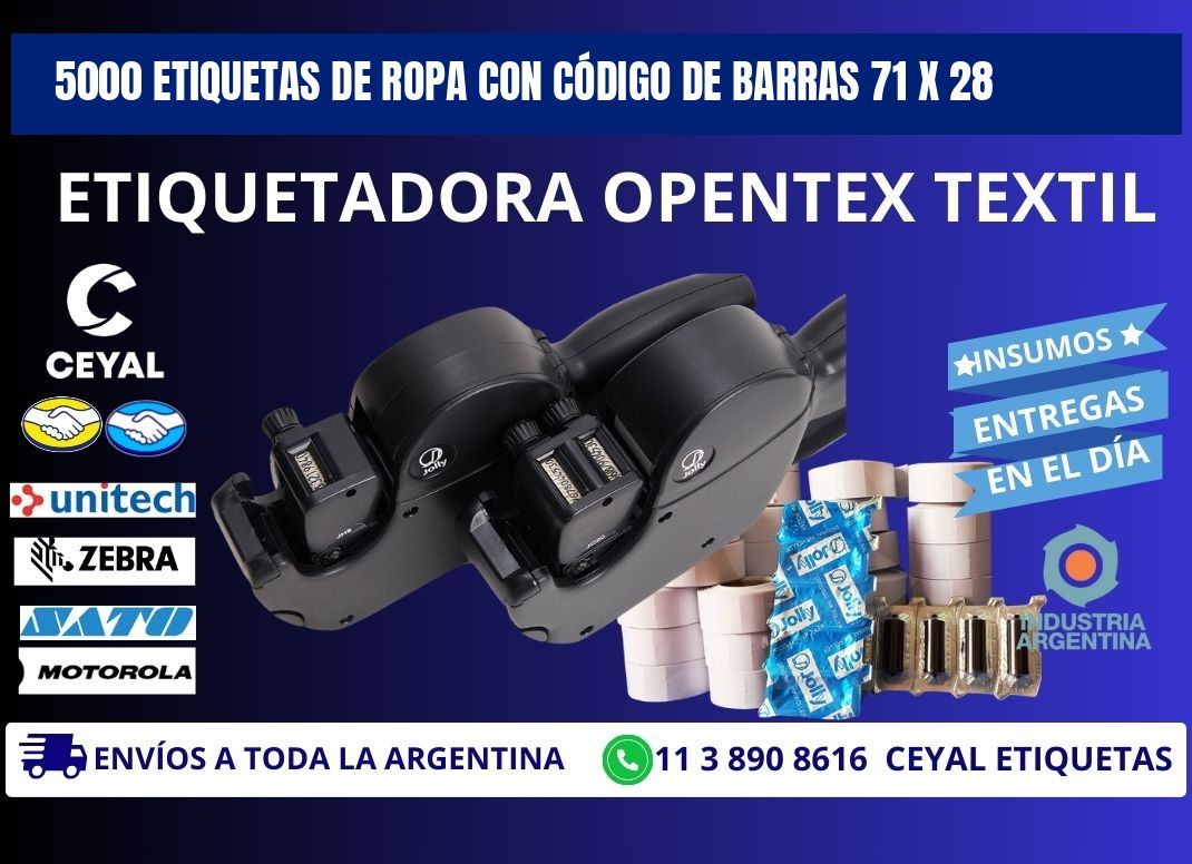 5000 ETIQUETAS DE ROPA CON CÓDIGO DE BARRAS 71 x 28