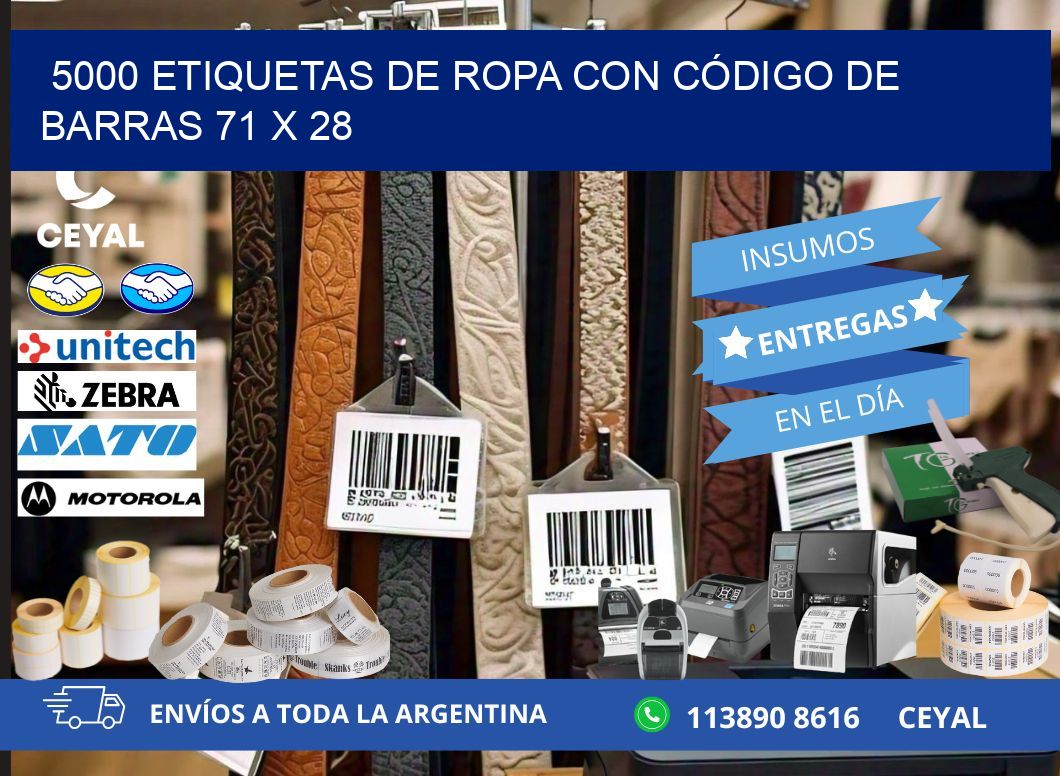 5000 ETIQUETAS DE ROPA CON CÓDIGO DE BARRAS 71 x 28