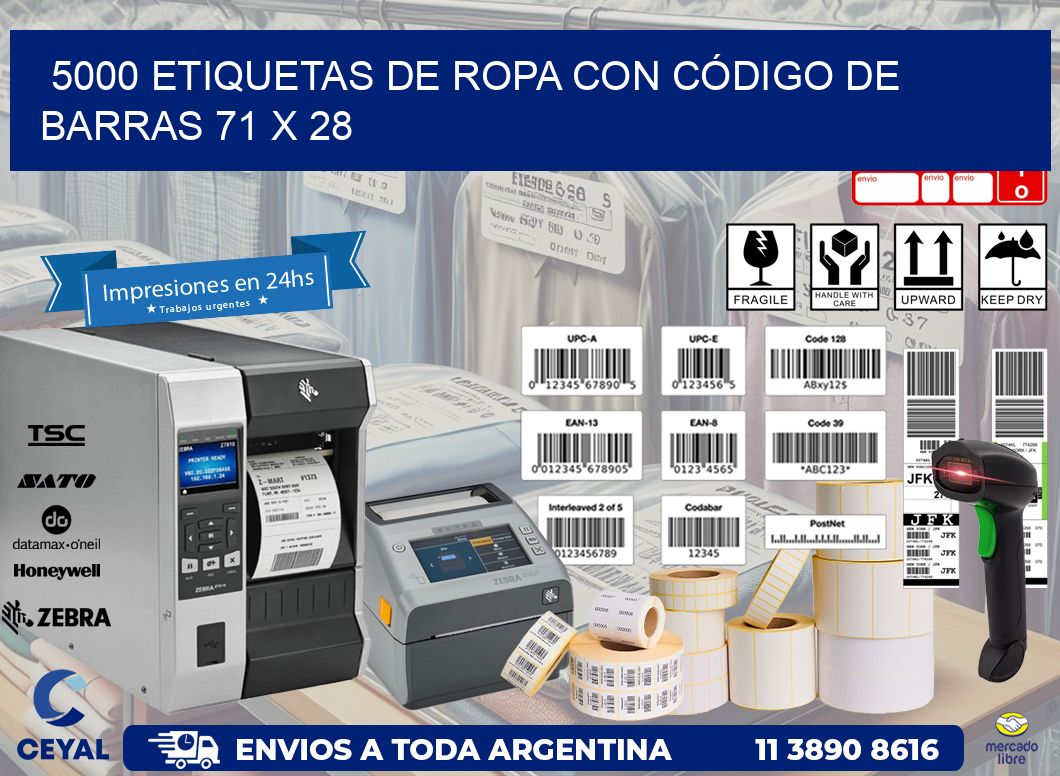 5000 ETIQUETAS DE ROPA CON CÓDIGO DE BARRAS 71 x 28