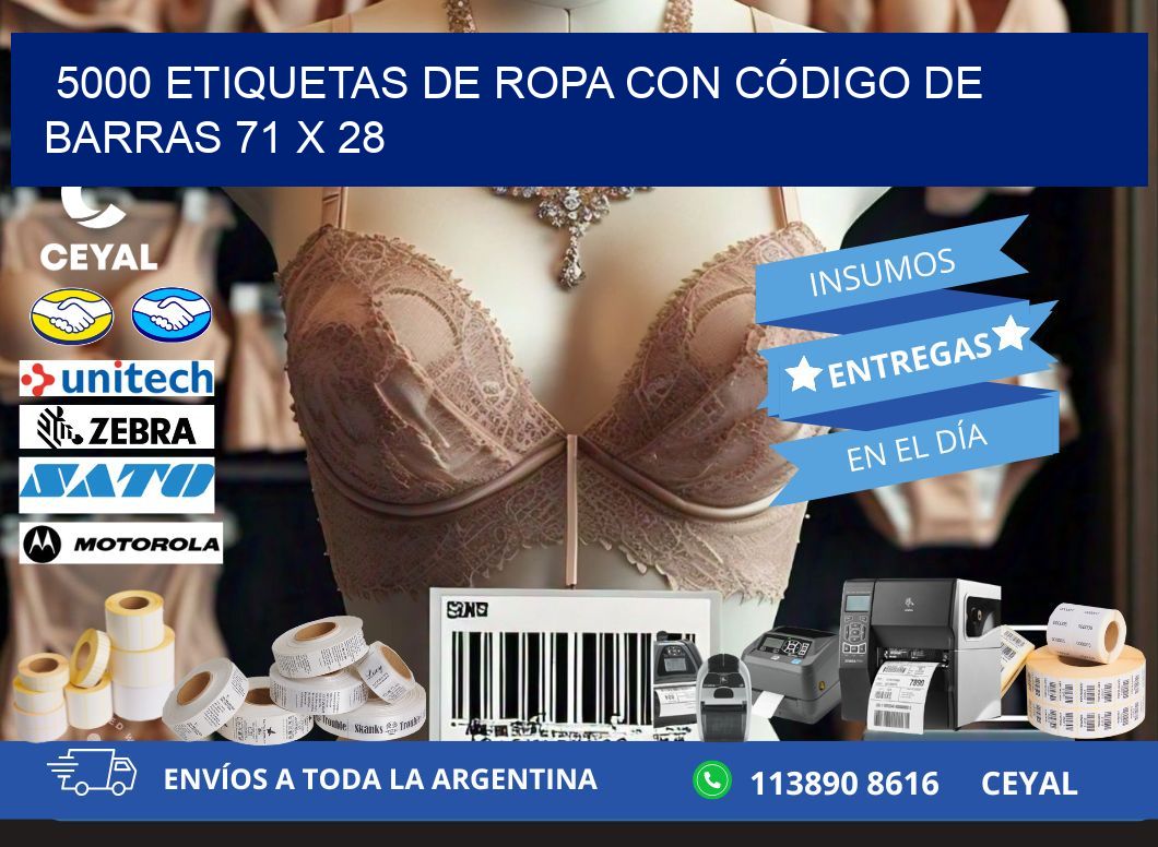 5000 ETIQUETAS DE ROPA CON CÓDIGO DE BARRAS 71 x 28