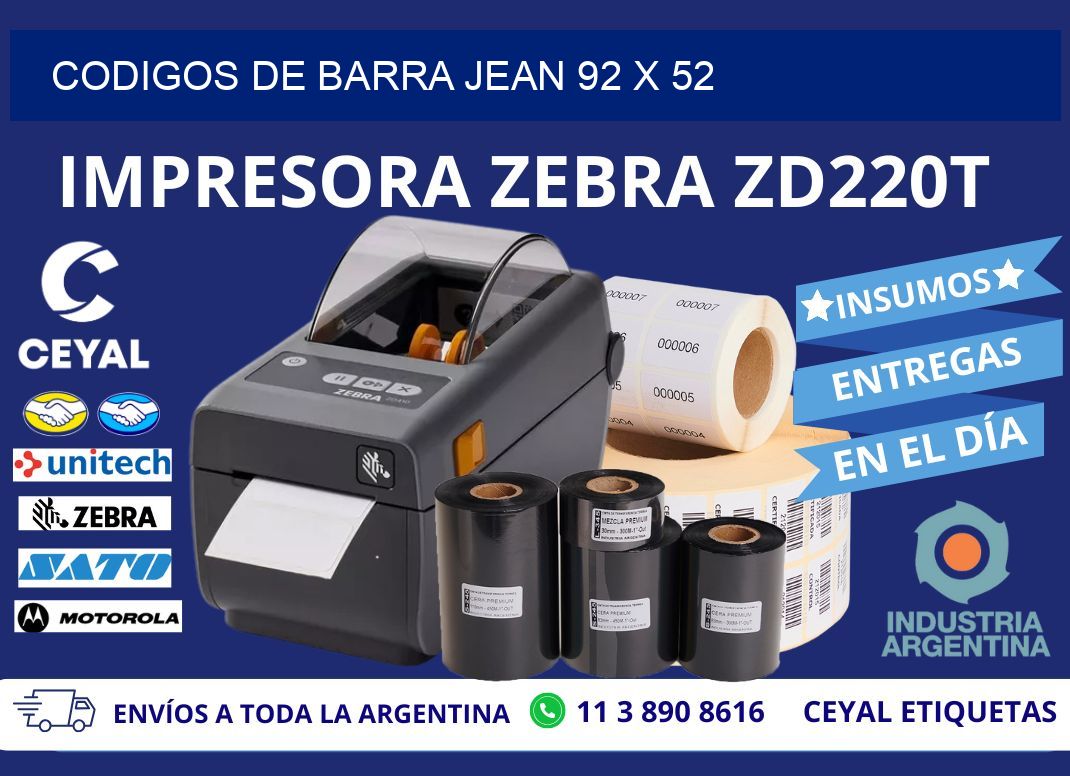 CODIGOS DE BARRA JEAN 92 x 52