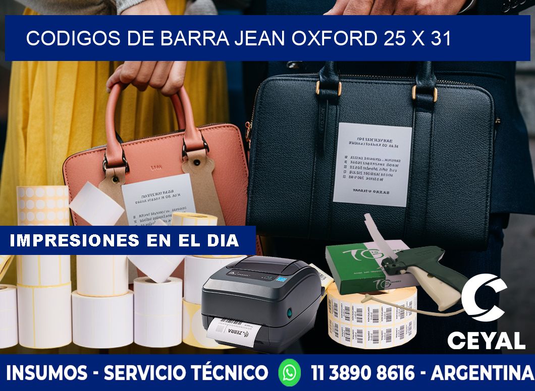 CODIGOS DE BARRA JEAN OXFORD 25 x 31