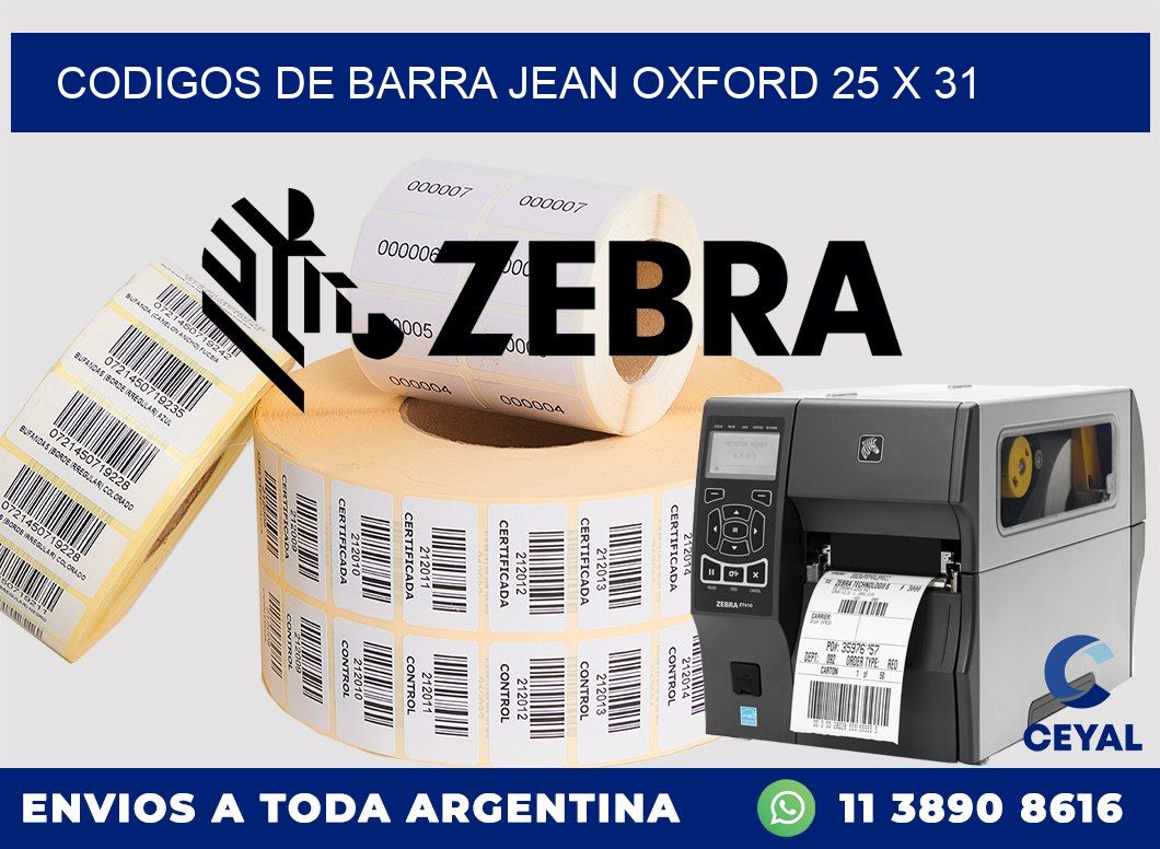 CODIGOS DE BARRA JEAN OXFORD 25 x 31