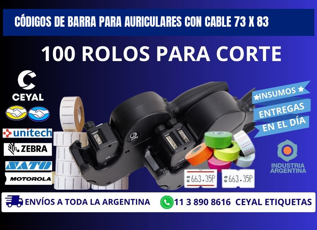 CÓDIGOS DE BARRA PARA AURICULARES CON CABLE 73 x 83