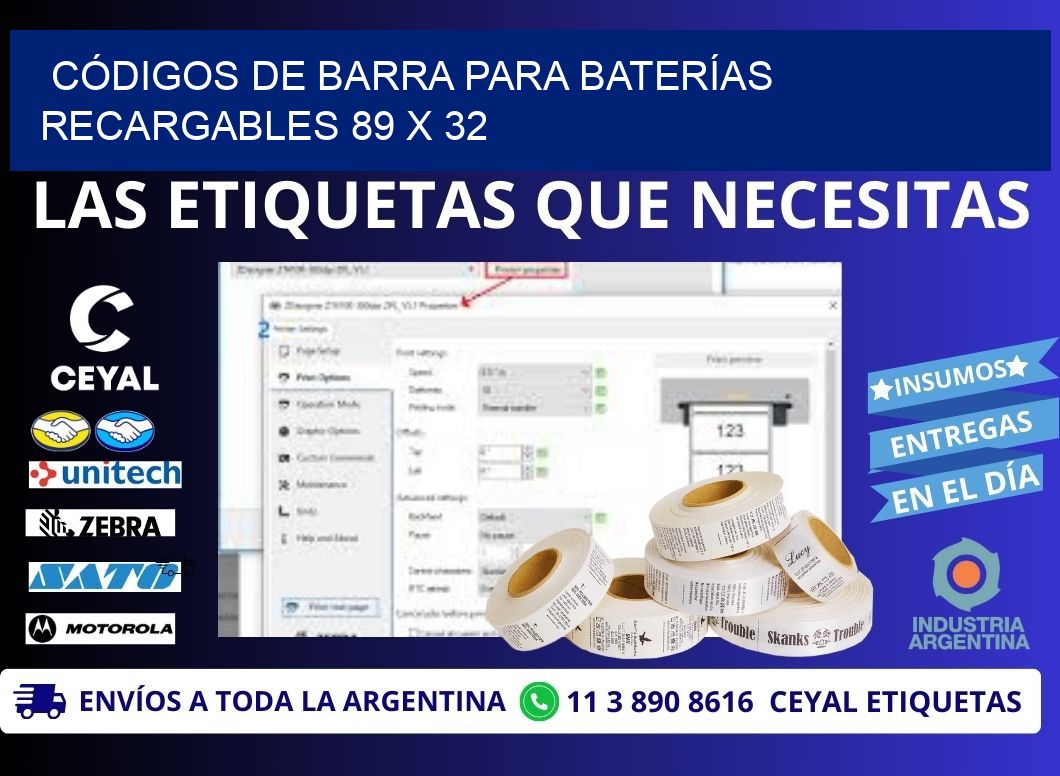 CÓDIGOS DE BARRA PARA BATERÍAS RECARGABLES 89 x 32