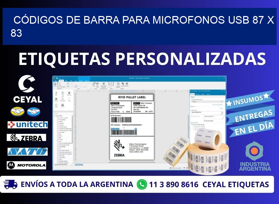 CÓDIGOS DE BARRA PARA MICROFONOS USB 87 x 83