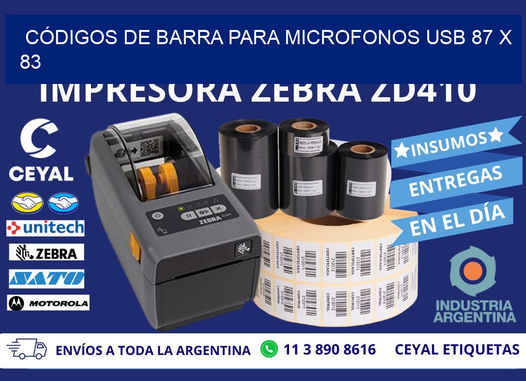 CÓDIGOS DE BARRA PARA MICROFONOS USB 87 x 83