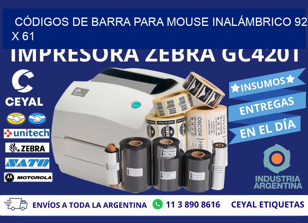 CÓDIGOS DE BARRA PARA MOUSE INALÁMBRICO 92 x 61