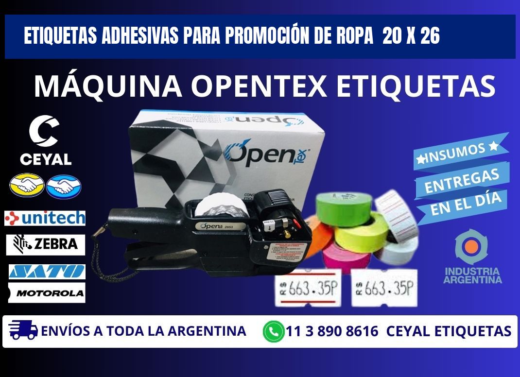 ETIQUETAS ADHESIVAS PARA PROMOCIÓN DE ROPA  20 x 26