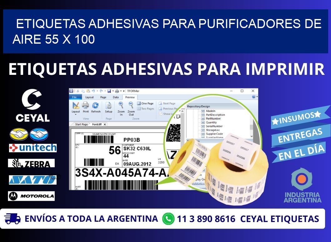 ETIQUETAS ADHESIVAS PARA PURIFICADORES DE AIRE 55 x 100