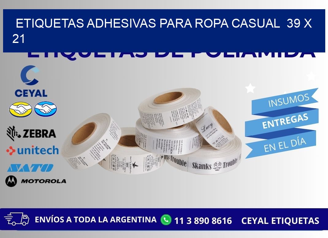 ETIQUETAS ADHESIVAS PARA ROPA CASUAL  39 x 21