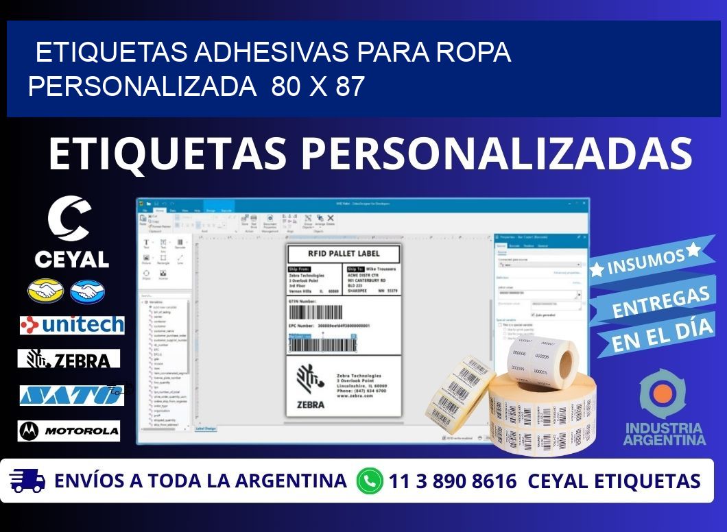 ETIQUETAS ADHESIVAS PARA ROPA PERSONALIZADA  80 x 87